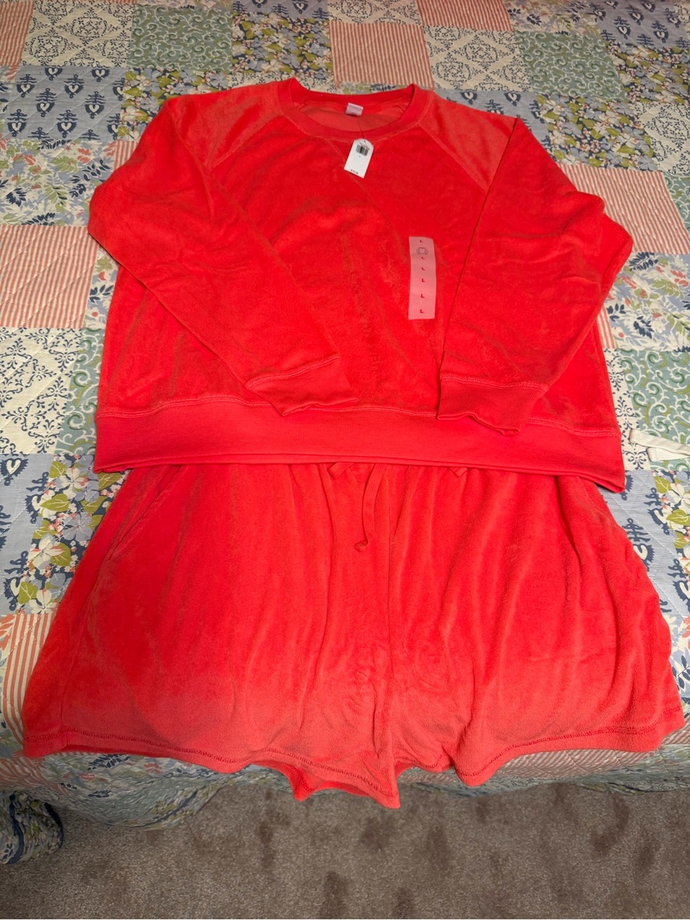 NWT- Women's Soft Terry Short Set - Orange
